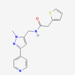 molecular formula C16H16N4OS B2380781 N-[(2-Methyl-5-pyridin-4-ylpyrazol-3-yl)methyl]-2-thiophen-2-ylacetamide CAS No. 2309345-01-3