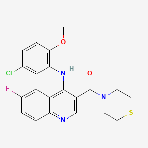 molecular formula C21H19ClFN3O2S B2380783 (4-((5-氯-2-甲氧苯基)氨基)-6-氟喹啉-3-基)(硫代吗啉)甲酮 CAS No. 1359320-11-8