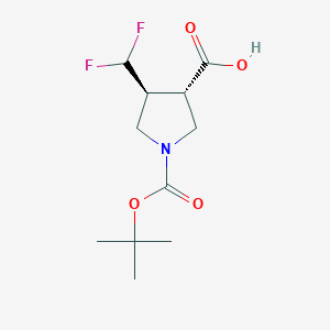 molecular formula C11H17F2NO4 B2380794 (3S,4S)-4-(Difluoromethyl)-1-[(2-methylpropan-2-yl)oxycarbonyl]pyrrolidine-3-carboxylic acid CAS No. 1993278-98-0