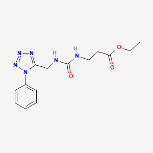 molecular formula C14H18N6O3 B2380799 ethyl 3-(3-((1-phenyl-1H-tetrazol-5-yl)methyl)ureido)propanoate CAS No. 1005306-99-9