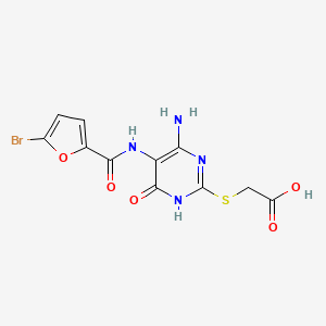 molecular formula C11H9BrN4O5S B2380802 2-((4-Amino-5-(5-bromofuran-2-carboxamido)-6-oxo-1,6-dihydropyrimidin-2-yl)thio)acetic acid CAS No. 888433-48-5