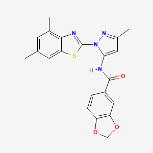 molecular formula C21H18N4O3S B2380811 N-(1-(4,6-dimethylbenzo[d]thiazol-2-yl)-3-methyl-1H-pyrazol-5-yl)benzo[d][1,3]dioxole-5-carboxamide CAS No. 1171757-08-6