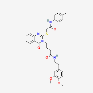 molecular formula C32H36N4O5S B2380820 N-(3,4-dimethoxyphenethyl)-4-(2-((2-((4-ethylphenyl)amino)-2-oxoethyl)thio)-4-oxoquinazolin-3(4H)-yl)butanamide CAS No. 451464-73-6