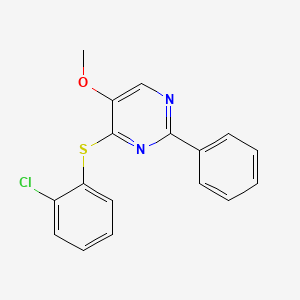 molecular formula C17H13ClN2OS B2380829 4-[(2-Chlorophenyl)sulfanyl]-2-phenyl-5-pyrimidinyl methyl ether CAS No. 477864-13-4