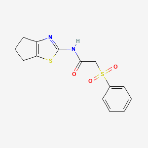 molecular formula C14H14N2O3S2 B2380838 N-(5,6-dihydro-4H-cyclopenta[d]thiazol-2-yl)-2-(phenylsulfonyl)acetamide CAS No. 895458-75-0