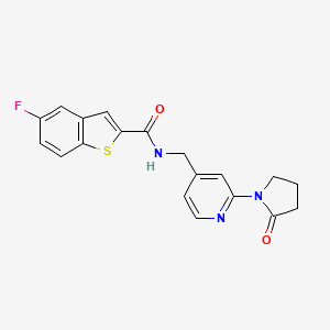 molecular formula C19H16FN3O2S B2380839 5-氟-N-((2-(2-氧代吡咯烷-1-基)吡啶-4-基)甲基)苯并[b]噻吩-2-甲酰胺 CAS No. 2034299-73-3