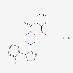 molecular formula C21H22ClFN4O2 B2380847 (4-(1-(2-fluorophenyl)-1H-imidazol-2-yl)piperazin-1-yl)(2-methoxyphenyl)methanone hydrochloride CAS No. 1189466-09-8