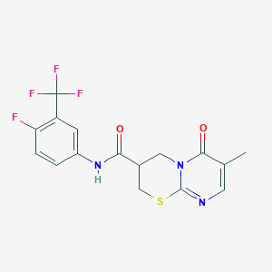 molecular formula C16H13F4N3O2S B2380848 N-(4-fluoro-3-(trifluoromethyl)phenyl)-7-methyl-6-oxo-2,3,4,6-tetrahydropyrimido[2,1-b][1,3]thiazine-3-carboxamide CAS No. 1396860-72-2