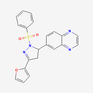 molecular formula C21H16N4O3S B2380850 6-(3-(furan-2-yl)-1-(phenylsulfonyl)-4,5-dihydro-1H-pyrazol-5-yl)quinoxaline CAS No. 946258-54-4