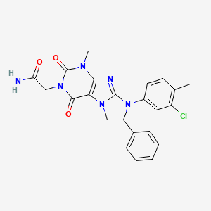 molecular formula C23H19ClN6O3 B2380852 2-(8-(3-chloro-4-methylphenyl)-1-methyl-2,4-dioxo-7-phenyl-1H-imidazo[2,1-f]purin-3(2H,4H,8H)-yl)acetamide CAS No. 899988-30-8