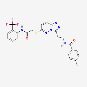 molecular formula C24H21F3N6O2S B2380857 4-甲基-N-(2-(6-((2-氧代-2-((2-(三氟甲基)苯基)氨基)乙基)硫代)-[1,2,4]三唑并[4,3-b]哒嗪-3-基)乙基)苯甲酰胺 CAS No. 872994-97-3