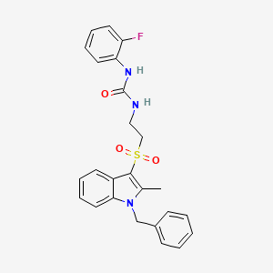 molecular formula C25H24FN3O3S B2380884 1-(2-((1-苄基-2-甲基-1H-吲哚-3-基)磺酰基)乙基)-3-(2-氟苯基)脲 CAS No. 946351-21-9