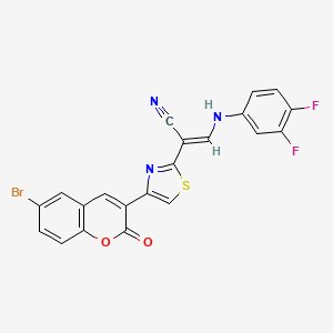 molecular formula C21H10BrF2N3O2S B2380887 (E)-2-(4-(6-溴-2-氧代-2H-香豆素-3-基)噻唑-2-基)-3-((3,4-二氟苯基)氨基)丙烯腈 CAS No. 477297-53-3