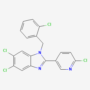 molecular formula C19H11Cl4N3 B2380888 5,6-dichloro-1-(2-chlorobenzyl)-2-(6-chloro-3-pyridinyl)-1H-1,3-benzimidazole CAS No. 303144-81-2