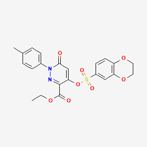 molecular formula C22H20N2O8S B2380890 Ethyl 4-(((2,3-dihydrobenzo[b][1,4]dioxin-6-yl)sulfonyl)oxy)-6-oxo-1-(p-tolyl)-1,6-dihydropyridazine-3-carboxylate CAS No. 900008-57-3
