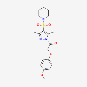 molecular formula C19H25N3O5S B2380898 1-({1-[(4-methoxyphenoxy)acetyl]-3,5-dimethyl-1H-pyrazol-4-yl}sulfonyl)piperidine CAS No. 943101-49-3
