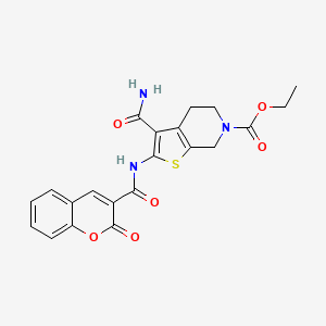 molecular formula C21H19N3O6S B2380910 3-氨基羰基-2-[(2-氧代色满-3-羰基)氨基]-5,7-二氢-4H-噻吩并[2,3-c]吡啶-6-甲酸乙酯 CAS No. 864925-79-1