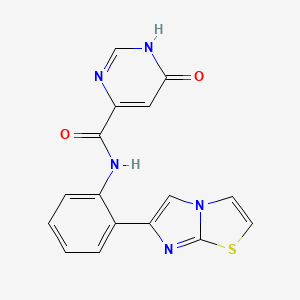 molecular formula C16H11N5O2S B2380927 6-hydroxy-N-(2-(imidazo[2,1-b]thiazol-6-yl)phenyl)pyrimidine-4-carboxamide CAS No. 1795210-50-2