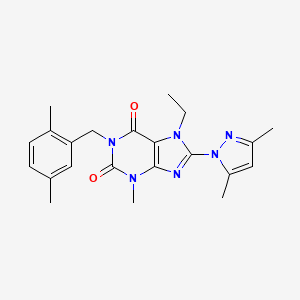 molecular formula C22H26N6O2 B2380934 8-(3,5-二甲基-1H-吡唑-1-基)-1-(2,5-二甲基苄基)-7-乙基-3-甲基-1H-嘌呤-2,6(3H,7H)-二酮 CAS No. 1013875-50-7