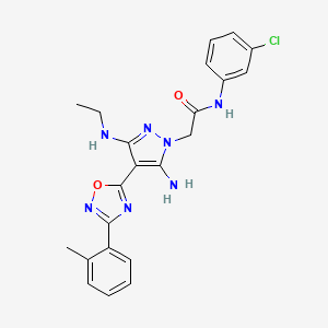 molecular formula C22H22ClN7O2 B2380951 2-(5-amino-3-(ethylamino)-4-(3-(o-tolyl)-1,2,4-oxadiazol-5-yl)-1H-pyrazol-1-yl)-N-(3-chlorophenyl)acetamide CAS No. 1172770-67-0