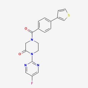 molecular formula C19H15FN4O2S B2380953 1-(5-Fluoropyrimidin-2-yl)-4-(4-thiophen-3-ylbenzoyl)piperazin-2-one CAS No. 2320926-36-9