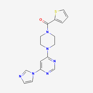 molecular formula C16H16N6OS B2380967 (4-(6-(1H-imidazol-1-yl)pyrimidin-4-yl)piperazin-1-yl)(thiophen-2-yl)methanone CAS No. 1172928-76-5