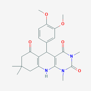 molecular formula C23H27N3O5 B2380975 5-(3,4-dimethoxyphenyl)-1,3,8,8-tetramethyl-5,8,9,10-tetrahydropyrimido[4,5-b]quinoline-2,4,6(1H,3H,7H)-trione CAS No. 810629-05-1