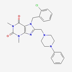 molecular formula C25H27ClN6O2 B2380985 7-(2-chlorobenzyl)-1,3-dimethyl-8-[(4-phenylpiperazin-1-yl)methyl]-3,7-dihydro-1H-purine-2,6-dione CAS No. 851938-93-7
