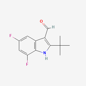 molecular formula C13H13F2NO B2380989 2-叔丁基-5,7-二氟-1H-吲哚-3-甲醛 CAS No. 586946-92-1
