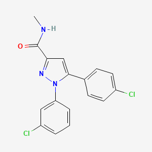 molecular formula C17H13Cl2N3O B2380997 1-(3-chlorophenyl)-5-(4-chlorophenyl)-N-methyl-1H-pyrazole-3-carboxamide CAS No. 477713-33-0
