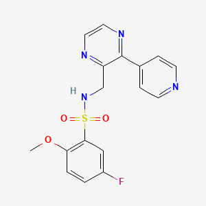 molecular formula C17H15FN4O3S B2381000 5-氟-2-甲氧基-N-{[3-(吡啶-4-基)吡嗪-2-基]甲基}苯-1-磺酰胺 CAS No. 2097892-48-1