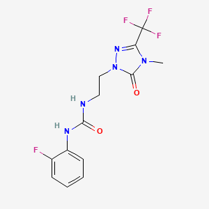 molecular formula C13H13F4N5O2 B2381001 1-(2-fluorophenyl)-3-(2-(4-methyl-5-oxo-3-(trifluoromethyl)-4,5-dihydro-1H-1,2,4-triazol-1-yl)ethyl)urea CAS No. 1421475-70-8