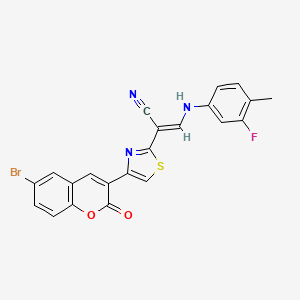 molecular formula C22H13BrFN3O2S B2381003 (E)-2-(4-(6-bromo-2-oxo-2H-chromen-3-yl)thiazol-2-yl)-3-((3-fluoro-4-methylphenyl)amino)acrylonitrile CAS No. 799771-49-6