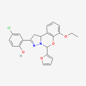 molecular formula C22H19ClN2O4 B2381005 4-chloro-2-(7-ethoxy-5-(furan-2-yl)-5,10b-dihydro-1H-benzo[e]pyrazolo[1,5-c][1,3]oxazin-2-yl)phenol CAS No. 899939-76-5