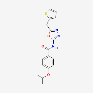 molecular formula C17H17N3O3S B2381006 4-isopropoxy-N-(5-(thiophen-2-ylmethyl)-1,3,4-oxadiazol-2-yl)benzamide CAS No. 1021051-99-9