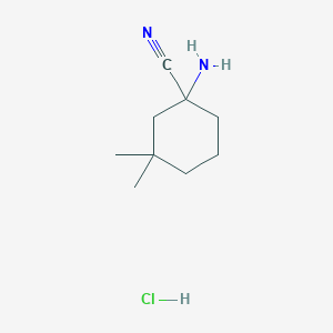 molecular formula C9H17ClN2 B2381011 1-Amino-3,3-dimethylcyclohexane-1-carbonitrile;hydrochloride CAS No. 2445791-96-6