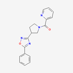 molecular formula C18H16N4O2 B2381049 (3-(5-Phenyl-1,2,4-oxadiazol-3-yl)pyrrolidin-1-yl)(pyridin-2-yl)methanone CAS No. 2034353-12-1