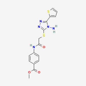 molecular formula C16H15N5O3S2 B2381053 Methyl 4-[[2-[(4-amino-5-thiophen-2-yl-1,2,4-triazol-3-yl)sulfanyl]acetyl]amino]benzoate CAS No. 898447-17-1