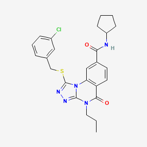 molecular formula C25H26ClN5O2S B2381056 1-((3-chlorobenzyl)thio)-N-cyclopentyl-5-oxo-4-propyl-4,5-dihydro-[1,2,4]triazolo[4,3-a]quinazoline-8-carboxamide CAS No. 1114877-08-5