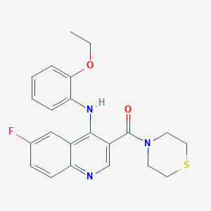 molecular formula C22H22FN3O2S B2381061 (4-((2-Ethoxyphenyl)amino)-6-fluoroquinolin-3-yl)(thiomorpholino)methanone CAS No. 1357782-73-0
