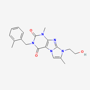 molecular formula C19H21N5O3 B2381072 8-(2-羟乙基)-1,7-二甲基-3-(2-甲基苄基)-1H-咪唑并[2,1-f]嘌呤-2,4(3H,8H)-二酮 CAS No. 919008-89-2