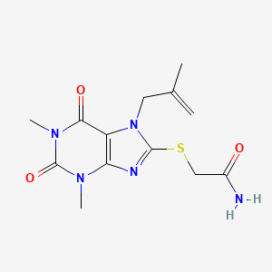 molecular formula C13H17N5O3S B2381083 2-[1,3-二甲基-7-(2-甲基丙-2-烯基)-2,6-二氧嘌呤-8-基]硫代乙酰胺 CAS No. 332905-18-7