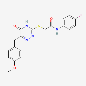 molecular formula C19H17FN4O3S B2381102 N-(4-氟苯基)-2-((6-(4-甲氧基苄基)-5-氧代-4,5-二氢-1,2,4-三嗪-3-基)硫代)乙酰胺 CAS No. 898624-09-4