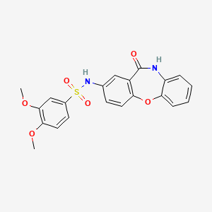 molecular formula C21H18N2O6S B2381105 3,4-dimethoxy-N-(11-oxo-10,11-dihydrodibenzo[b,f][1,4]oxazepin-2-yl)benzenesulfonamide CAS No. 921920-41-4