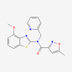 molecular formula C19H16N4O3S B2381110 N-(4-methoxybenzo[d]thiazol-2-yl)-5-methyl-N-(pyridin-2-ylmethyl)isoxazole-3-carboxamide CAS No. 946202-52-4