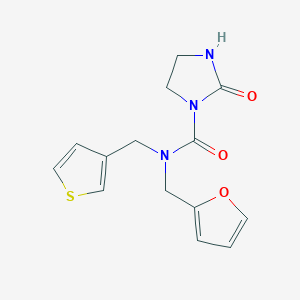 molecular formula C14H15N3O3S B2381135 N-(呋喃-2-基甲基)-2-氧代-N-(噻吩-3-基甲基)咪唑烷-1-甲酰胺 CAS No. 1797971-53-9