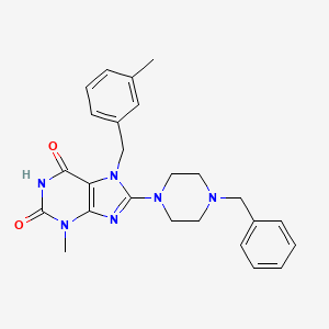 molecular formula C25H28N6O2 B2381138 8-(4-苄基哌嗪-1-基)-3-甲基-7-(3-甲基苄基)-1H-嘌呤-2,6(3H,7H)-二酮 CAS No. 376625-00-2