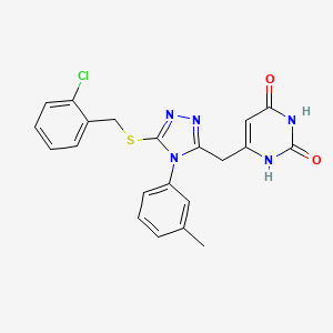 molecular formula C21H18ClN5O2S B2381141 6-[[5-[(2-chlorophenyl)methylsulfanyl]-4-(3-methylphenyl)-1,2,4-triazol-3-yl]methyl]-1H-pyrimidine-2,4-dione CAS No. 852047-92-8