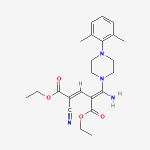 molecular formula C23H30N4O4 B2381175 diethyl (E,4E)-4-[amino-[4-(2,6-dimethylphenyl)piperazin-1-yl]methylidene]-2-cyanopent-2-enedioate CAS No. 338406-32-9