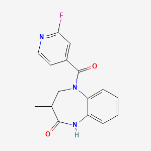 molecular formula C16H14FN3O2 B2381187 5-(2-Fluoropyridine-4-carbonyl)-3-methyl-3,4-dihydro-1H-1,5-benzodiazepin-2-one CAS No. 1436076-15-1